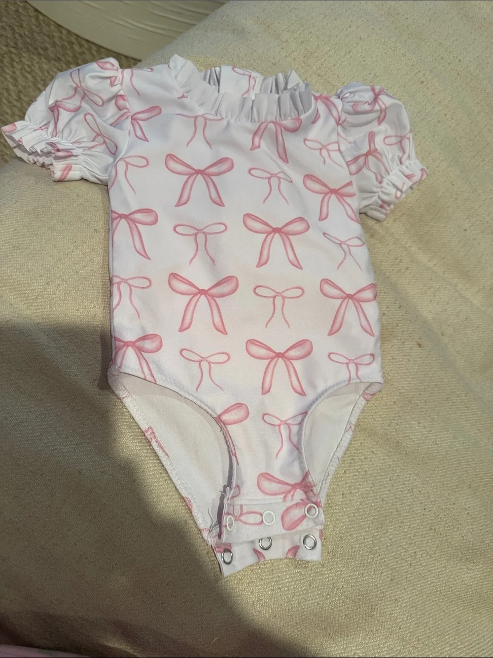 Pink Bow-Print Kids One-Piece Swimwear